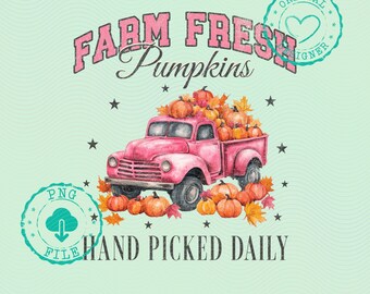 Boerderij verse pompoenen Png, Retro herfst ontwerp, Herfst sublimatie png, Vintage herfst afbeelding, Herfst shirt print Png, Pompoenen vrachtwagen Png oude vrachtwagen