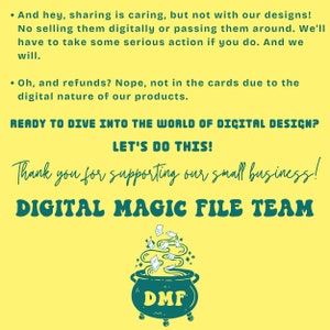 May include: A yellow graphic with text that reads "READY TO DIVE INTO THE WORLD OF DIGITAL DESIGN? LET'S DO THIS!" and "DIGITAL MAGIC FILE TEAM." A cauldron graphic with the letters "DMF" is also present.