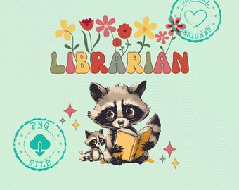Floral Librarian Png, Raccoon School Png, Back to school png, Book lovers Png, Reading png, Bookworm png, Book club png, library png, book