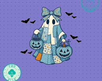 Patchwork Ghost Png Retro Halloween Png, Spooky Season Png, Coquette Ghost Png, Fall Coquette Png, Preppy Fall Png Halloween png Trendy png
