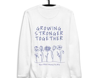 Sudadera unisex premium con cuello redondo para adultos "Creciendo más fuertes juntos"