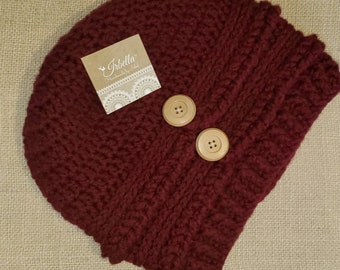 Woman's Burgundy Chunky, Slouchy  Beanie Thick -  Ready to Ship!