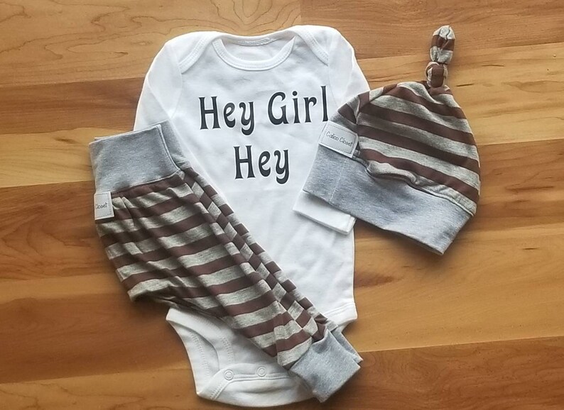 3pc baby boys outfit Baby boys outfit baby shower gift hospital take home- hey girl shirt baby stripe pants newborn boys outfit