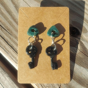 Coraline Dangle Earrings, Handmade Clay Earrings, Halloween Earrings