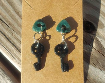 Coraline Key Dangle Earrings, Handmade Clay Seeing Stone Earrings