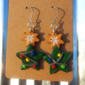 Christmas Tree Star Earrings, Handmade Polymer Clay Earrings, Holiday Earrings, Christmas Gift Idea