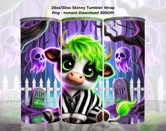 Beetlejuice Highland Cow Halloween PNG: Spooky Graveyard Design (300DPI)