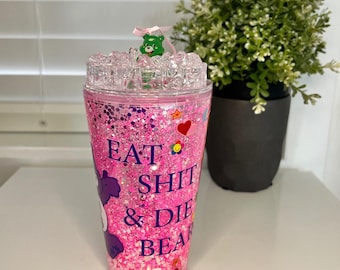 Care Bear Inspired Tumbler | Funny Adult Parody Cup | “Eat Sh*t and Die” Bear | 16oz Acrylic Stadium Drinkware