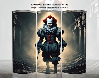Pennywise-Inspired Tumbler Wrap: Scary Clown Halloween Design (PNG Digital Download)