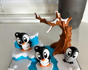 Articulated Penguin Playset | 3 Flexi 3D Printed Penguins | Sensory Fidget Toy | Penguin Keychain | Desk Gift