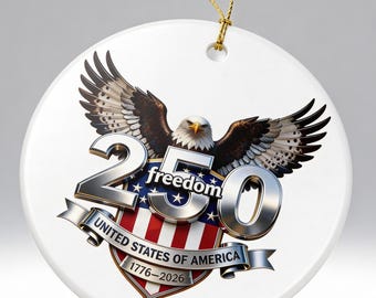 Adorno conmemorativo USA 250, recuerdo de los 250 años de libertad, adorno patriótico de cerámica, aniversario de Estados Unidos (1776-2026)