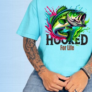 Bass Fishing T-Shirt, Fisherman Comfort Colors Tee, Gift For Him,  Father&#39;s Day, Fishing CC1717 TShirt, DTG Printing, Trendy Hooked For Life