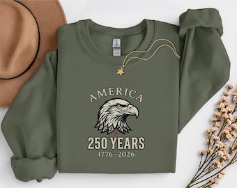Felpa America 250, Felpa girocollo 250 anni d'America, Felpa con aquila patriottica, Semiquincentenario 1776-2026, Maglione unisex per il 4 luglio