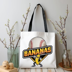 Bananen-Baseball-Einkaufstasche, lustige Bananen-Leinwandtaschen, Spieltag Sportfan Geschenk, gelbes Ballers Teamgeist-Zubehör, Fruit League Merch