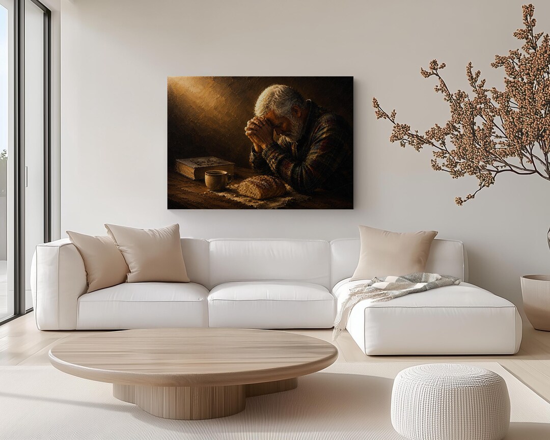 Praying Hands Canvas Art, Rustic Christian Prayer Man, Faith Wall Print ...