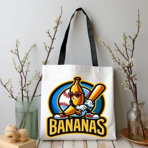 Bananen-Baseball-Einkaufstasche, lustige Bananen-Leinwandtaschen, Spieltag Sportfan Geschenk, gelbes Ballers Teamgeist-Zubehör, Base Baller Merch