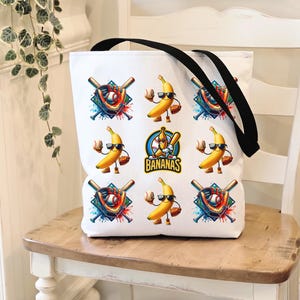 Bananen-Baseball-Einkaufstasche, lustige Bananen-Leinwandtaschen, Spieltag Sportfan Geschenk, gelbes Ballers Teamgeist-Zubehör, Base Baller Merch