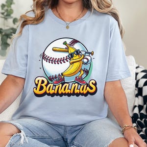 Let&#39;s Go Bananas Baseball Tee Tshirt Sports Team Mascot Funny Banana Playing Baseball Shirt Trendy Gameday Mama Shirt Dad Baseball Gift
