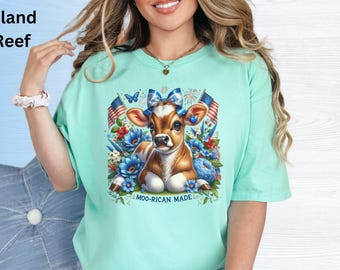 Moo-rican Made Cow T-shirt: comfortkleuren 4 juli-shirt