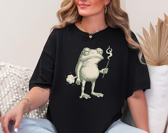 Chemise grenouille drôle, t-shirt graphique crapaud grincheux, chemise vintage grenouille illustration, t-shirt animal humour étrange