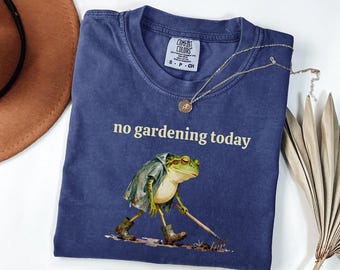 Koszulka z żabą "No Gardening Today", zabawna koszulka ogrodnicza, koszulka z żabą w akwarelowym stylu vintage, koszulka w komfortowych kolorach, prezent dla ogrodnika