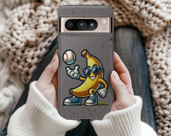 Funny Banana Baseball Google Pixel Case: Sporty Mascot Tough Phone Cover