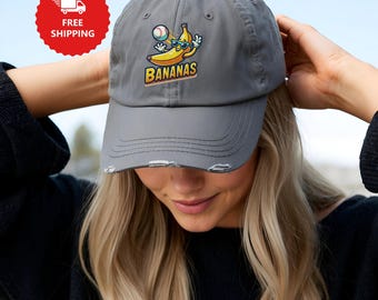 Let's Go Bananas basebollkeps: Sliten sportmaskotkeps