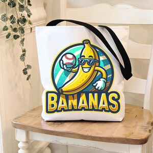 Bananen-Baseball-Einkaufstasche, lustige Bananen-Leinwandtaschen, Spieltag Sportfan Geschenk, gelbes Ballers Teamgeist-Zubehör, Base Baller Merch