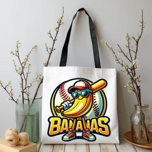 Bananen-Baseball-Einkaufstasche, lustige Bananen-Leinwandtaschen, Spieltag Sportfan Geschenk, gelbes Ballers Teamgeist-Zubehör, Base Baller Merch
