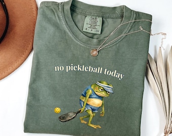 Koszulka z żabą "No Pickleball Today", zabawna koszulka z żabą, koszulka z akwarelową żabą w stylu vintage, koszulka w komfortowych kolorach, prezent z humorem do pickleballa