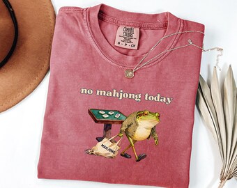 Geen mahjong vandaag shirt kikker, grappig mahjong-shirt, vintage aquarel kikker T-shirt, shirt comfort kleuren, mahjong humor cadeau