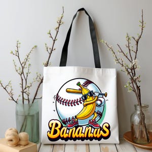 Bananen-Baseball-Einkaufstasche, lustige Bananen-Leinwandtaschen, Spieltag Sportfan Geschenk, gelbes Ballers Teamgeist-Zubehör, Fruit League Merch