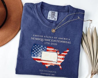 Maglietta South Dakota America 250, maglietta Semiquincentennial, maglietta patriottica 1776 2026, maglietta South Dakota State Pride Comfort Colors®