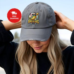 Let's Go Bananen Baseballmütze, Sportteam Maskottchen Lustige Banane Spielen Baseball Distressed Cap, Trendy Gameday Mama Papa Baseball-Liebhaber Geschenk