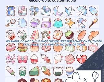 53 Cute Twitch Sub Badges + .PSD Base, Customizable, Recolorable, Premade PNGs, Commercial Use, Discord Role Icons, Streaming