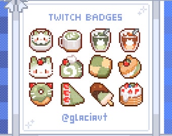 Matcha Cat Cafe Sweets Pixel Art Sub Badges, Twitch, YouTube, Discord (Digital Download)
