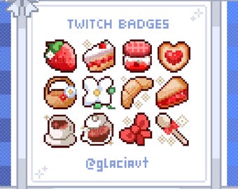Strawberry Picnic Tea Time Bakery Cottage Core Cute Pixel Art Sub Badges / Bit Badges for Twitch, YouTube, Discord