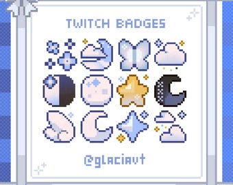 Blue Moon and Stars Pixel Art Sub Badges / Bit Badges for Twitch, YouTube, Discord