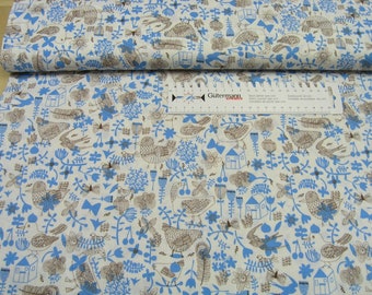 P&B Village Green blue birds Cotton Fabric 0.54yd (0.5m)