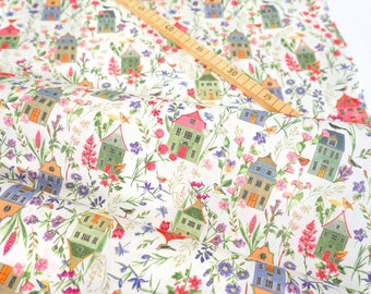 acufactum - cotton fabric - houses and flowers - Kerstin Heß 0.54 yd (0,5 m)