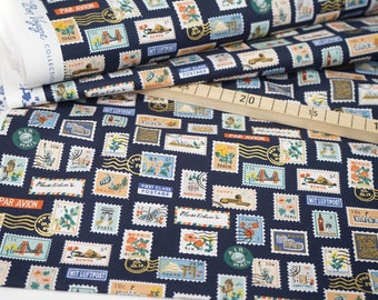 Cotton+Steel • Bon Voyage • Postage Stamps • Rifle Paper Co. • Navy Metallic 0,5 m