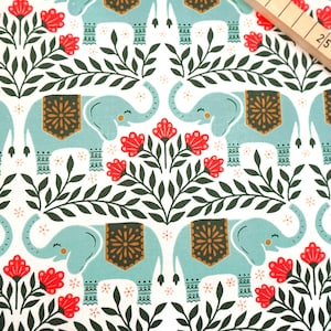 Cotton + Steel - cotton fabric - Savanna - Happy Elephants - Hazy Blue Fabric 0.54 yd (0,5 m)