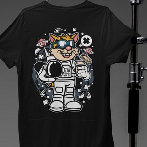 Camiseta Adultos y Adolescentes Algodón Orgánico de Alta Calidad - Camiseta Creadora de Astronauta Leopardo de Dibujos Animados