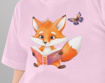 Fox with Butterfly - Children's T-Shirt Short Sleeve Shirt Organic Cotton High Quality Durable - T-Shirt Kids Children
