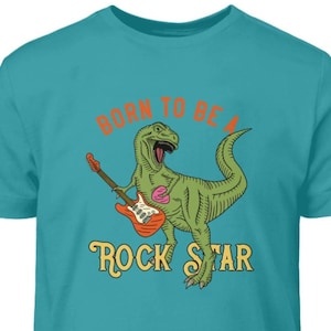 Dinosaurier Born to be a Rock Star - Kinder T-Shirt Kurzarm-Shirt Bio Baumwolle Hochwertig Langlebig - T-Shirt Kids BC SH
