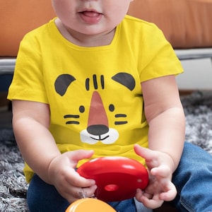 Camiseta de manga corta con cara de tigre de dibujos animados para bebé, de algodón orgánico, de alta calidad y duradera, para bebés pequeños