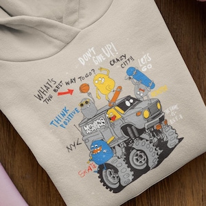 Cartoon Monster Truck with Friends - Baby Kids Hoodie Sweater Organic Cotton - Baby Cruiser Hoodie Baby Toddler Hoodie