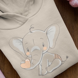 Cartoon Baby Elephant with Heart - Baby Kids Hoodie Sweater Organic Cotton - Baby Cruiser Hoodie Baby Toddler Hoodie