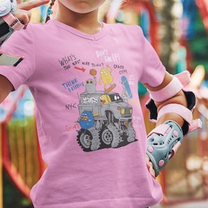 Cartoon Monster Truck mit Freunde - Kinder T-Shirt Kurzarm-Shirt Bio Baumwolle Hochwertig Langlebig - T-Shirt Kids Kinder SK