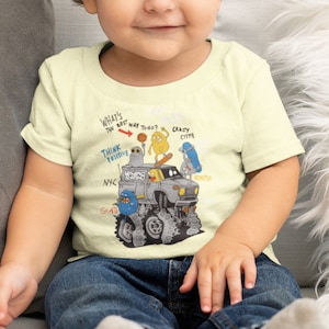 Cartoon Monster Truck mit Freunde - Baby T-Shirt Kurzarm-Shirt Bio Baumwolle Hochwertig - Baby Creator T-Shirt Kleinkinder SK